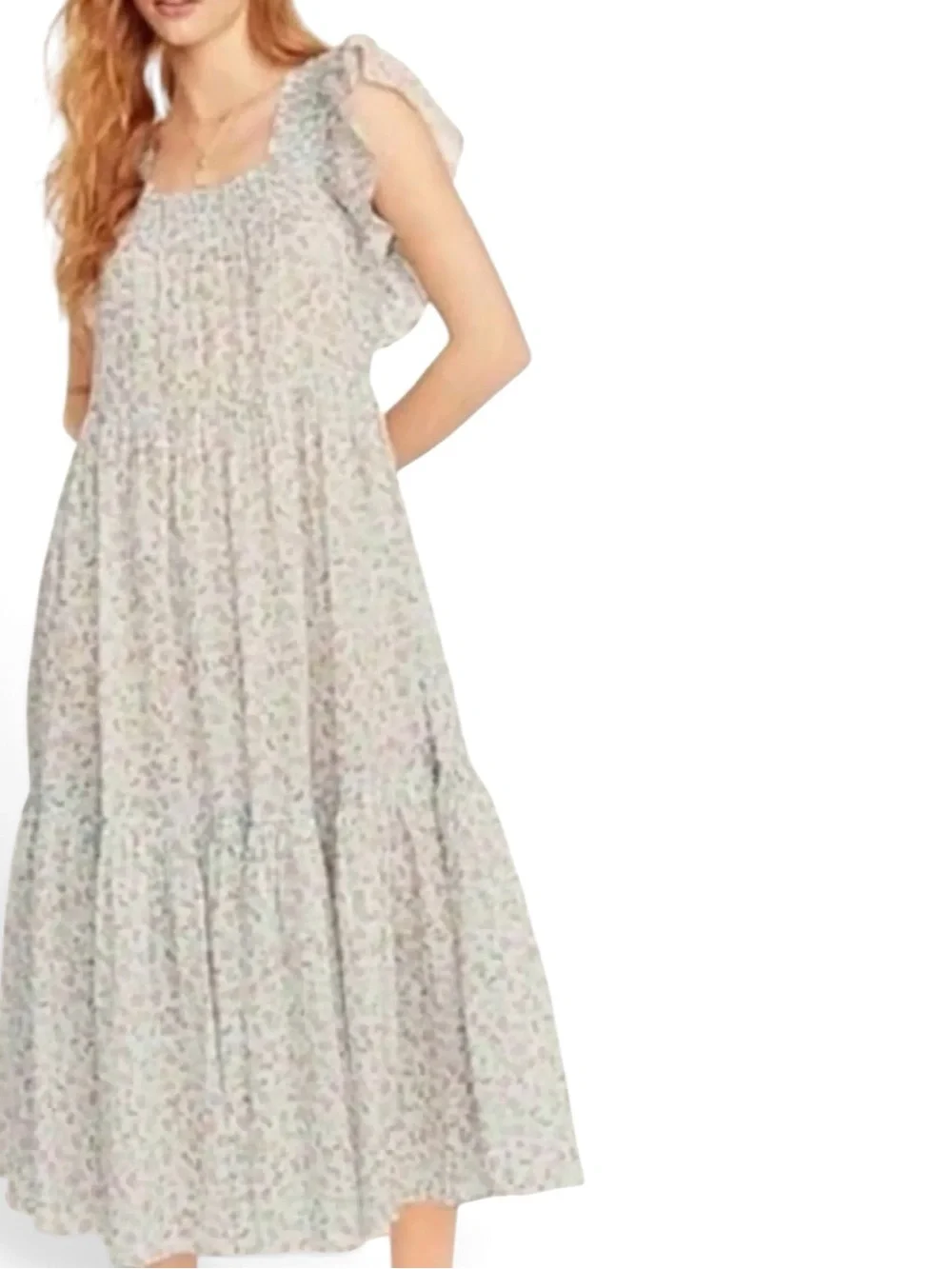 J.Crew Smocked Flutter-Sleeve Dress Cloud Meadow Floral Size M NWT